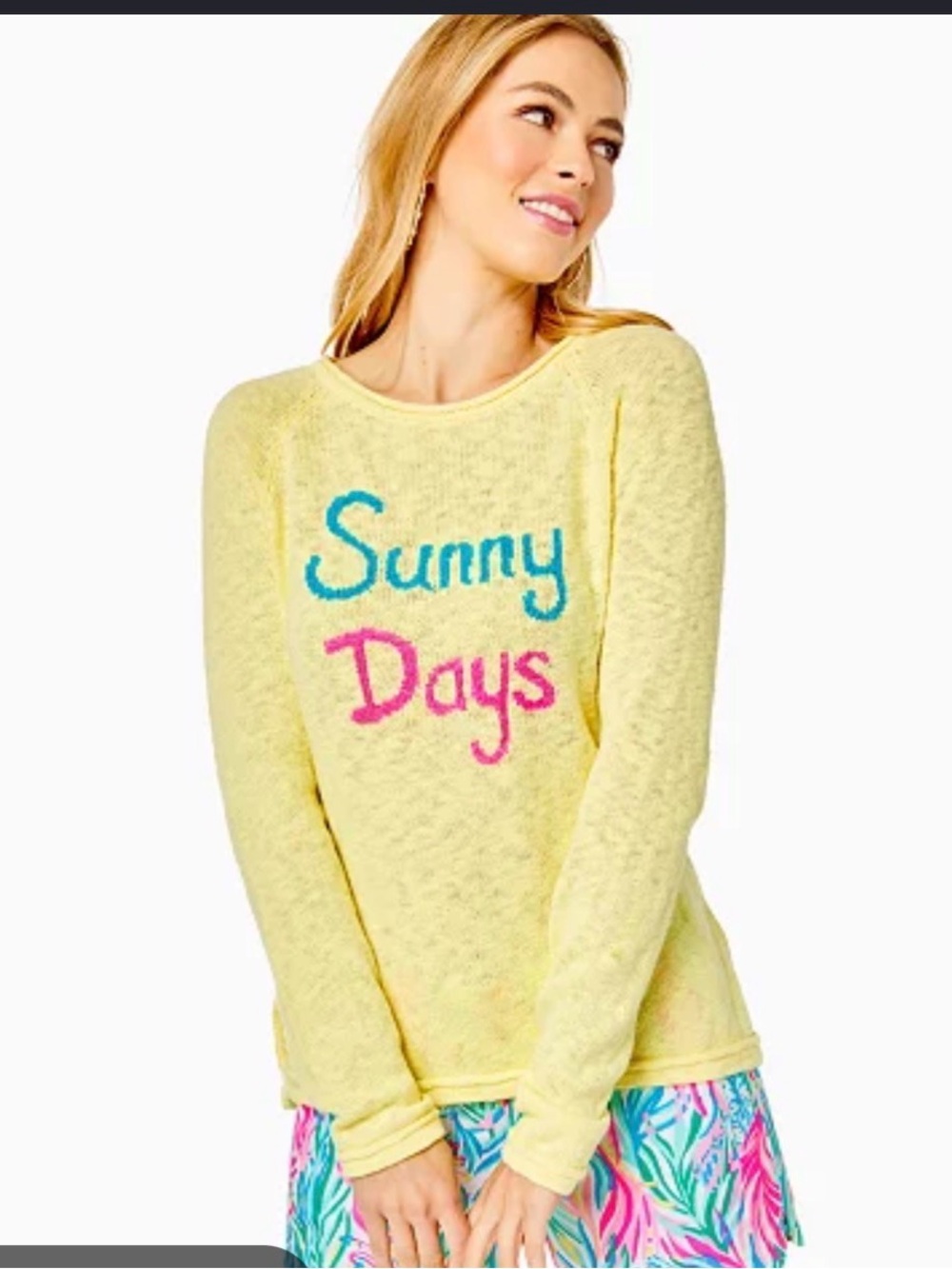 Lilly Pulitzer Yellow Knit Sweater with Hot Pink Label